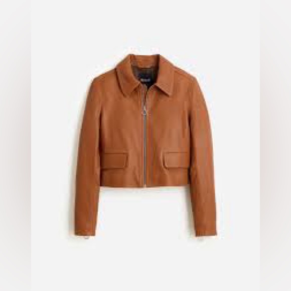 Madewell NWT shrunken zip-front leather jacket in cedar - Picture 7 of 11